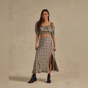 Rylee and Cru Women’s Button Slit Skirt Charcoal Check Size Medium